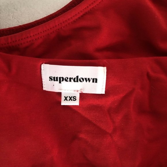 superdown Alexia Tie Front Bodysuit Red Ruffle XXS - Picture 7 of 7